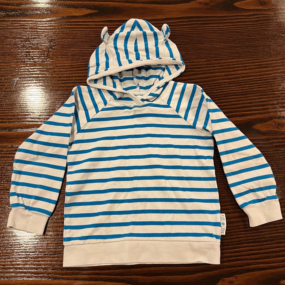Purl Lamb White and Blue Striped Hoodie with Ears Size 5-6